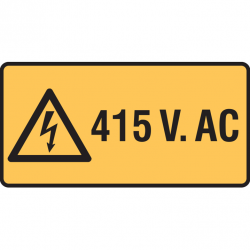 Warning Sticker - 415v.ac  With Lightning Picto -  Pkt. 5,  50 X 25mm